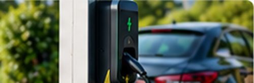 Borne de recharge en service devant un véhicule