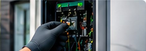 Technicien intervenant sur le tableau électrique d'une borne